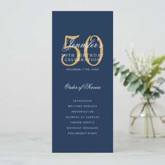 Elegante programa de cumpleaños número 50 Navy Oro
