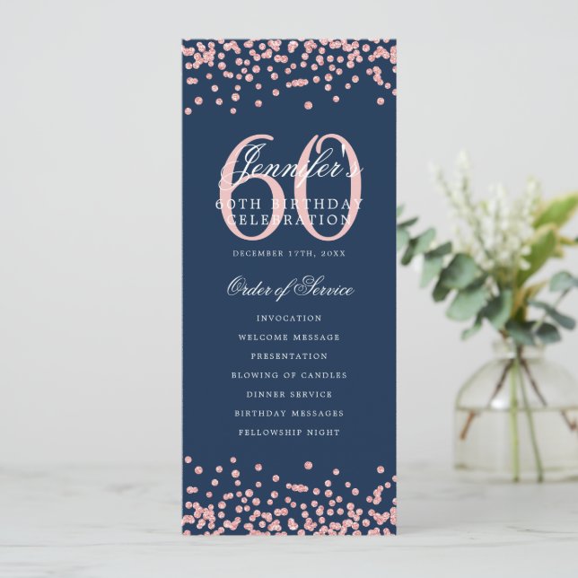 Elegante programa de cumpleaños número 60 Rosa Mar (Anverso de pie)