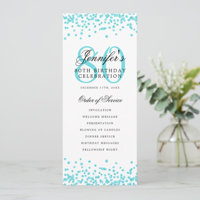 Elegante programa de cumpleaños número 80 Confetti (Anverso de pie)