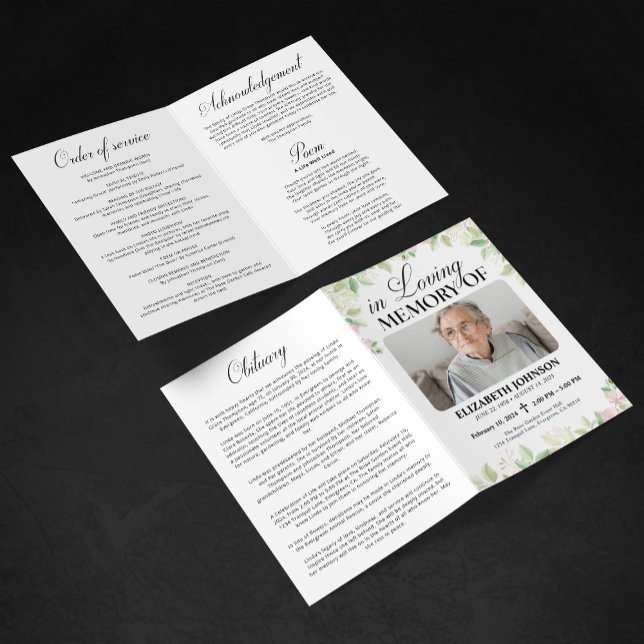 Elegante Programa de Funeral con Floral y Foto Dob (Subido por el creador)