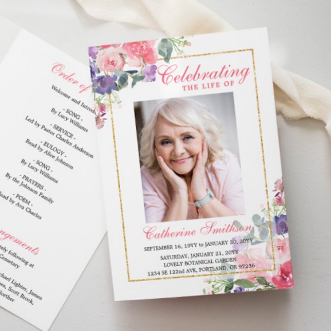 Elegante programa de funeral con foto floral conme (Subido por el creador)