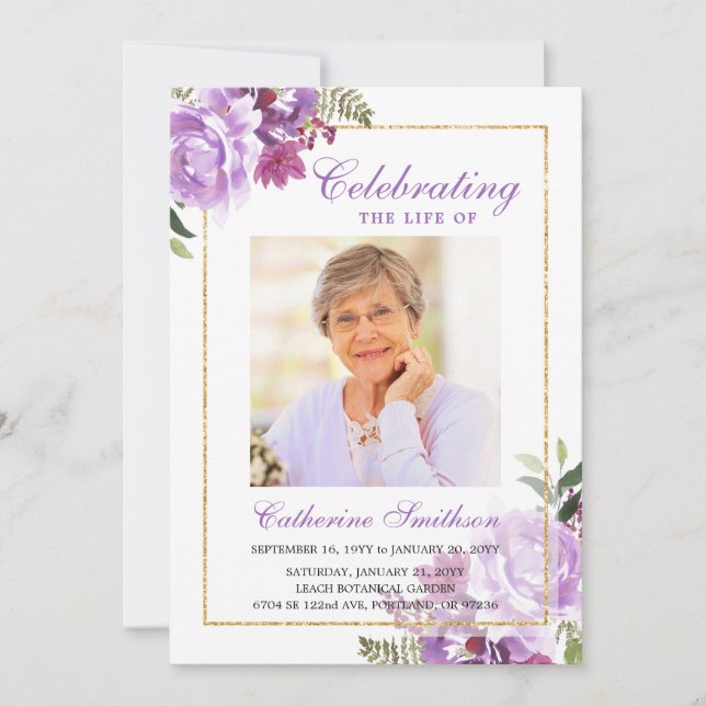 Elegante programa de funeral floral lavanda imprim (Anverso)
