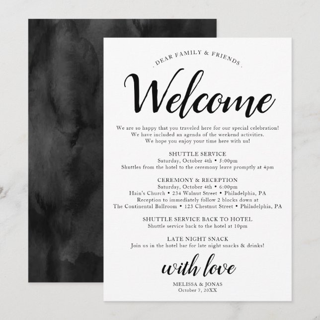 Elegante Programa de Itinerario de Boda Moderna Ne (Anverso / Reverso)