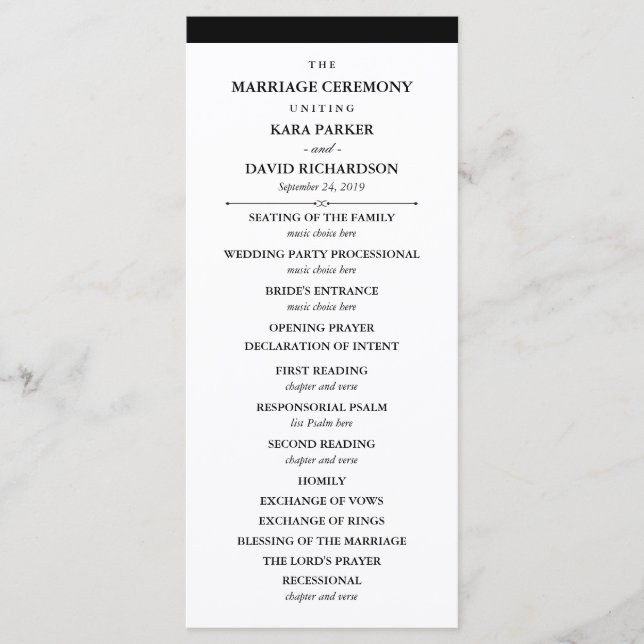 Elegante | Programa de la Boda Negra y Blanca (Anverso)