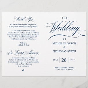 Elegante programa de matrimonio azul de la marina