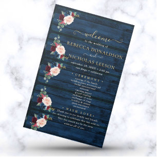 Elegante programa de matrimonio de caligrafía flor