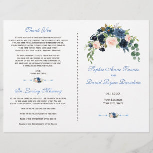 Elegante programa de matrimonio de flores Rubor az