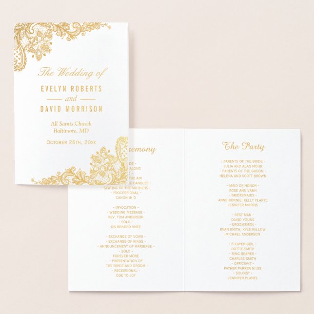 Elegante programa de matrimonio de Relieve metaliz (Demostración)