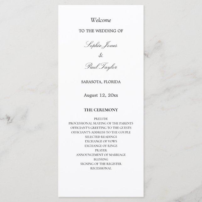 Elegante programa de matrimonio Minimalista (Anverso)