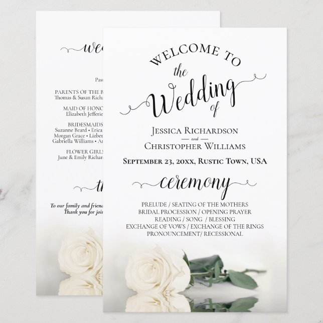 Elegante programa de matrimonio presupuestal de la (Anverso / Reverso)