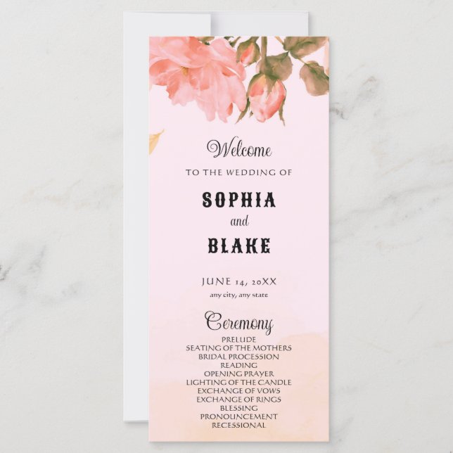 Elegante programa de matrimonio rosa de rosas roma (Anverso)