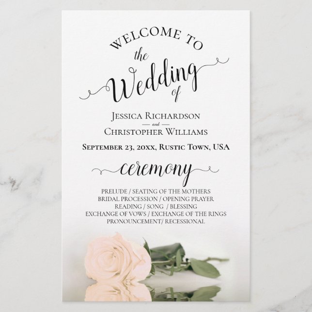 Elegante programa de matrimonio Rosa de Rubor Peac (Anverso)