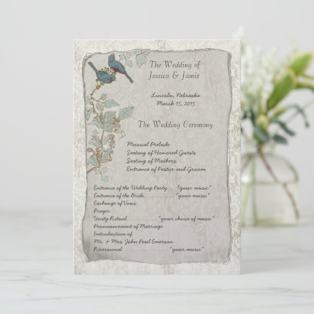 Elegante programa de matrimonio Verde azulado de a (Anverso de pie)