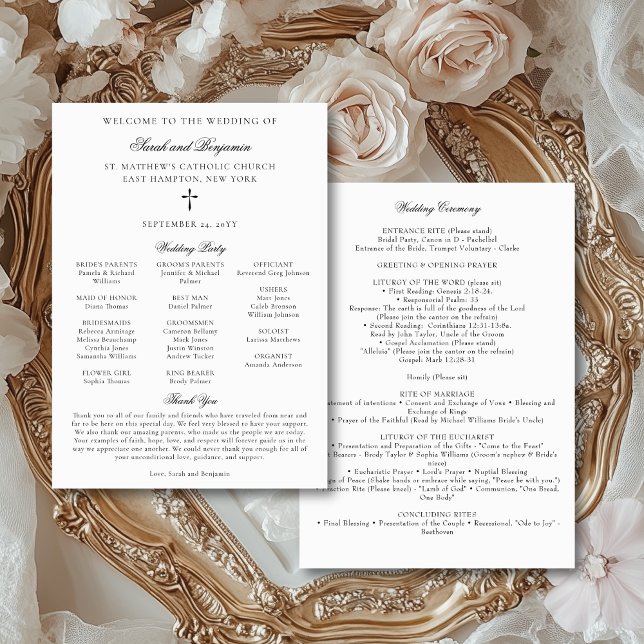 Elegante Programa de Misa de Boda Católica Descarg (This elegant, downloadable Catholic wedding program features the text for a full nuptial Mass.)