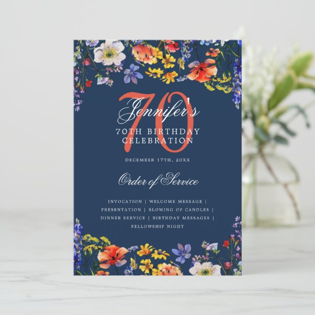 Elegante programa de programa de cumpleaños 70 flo (Anverso de pie)