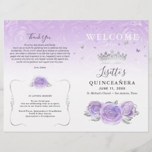 Elegante Programa de Quinceañera de Luz Púrpura Pl