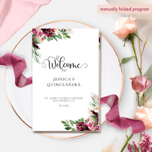 Elegante Programa de Quinceañera de Maroon Floral 