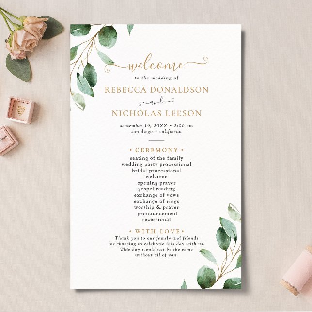 Elegante programa Eucalyptus Gold Greenery Wedding (Subido por el creador)