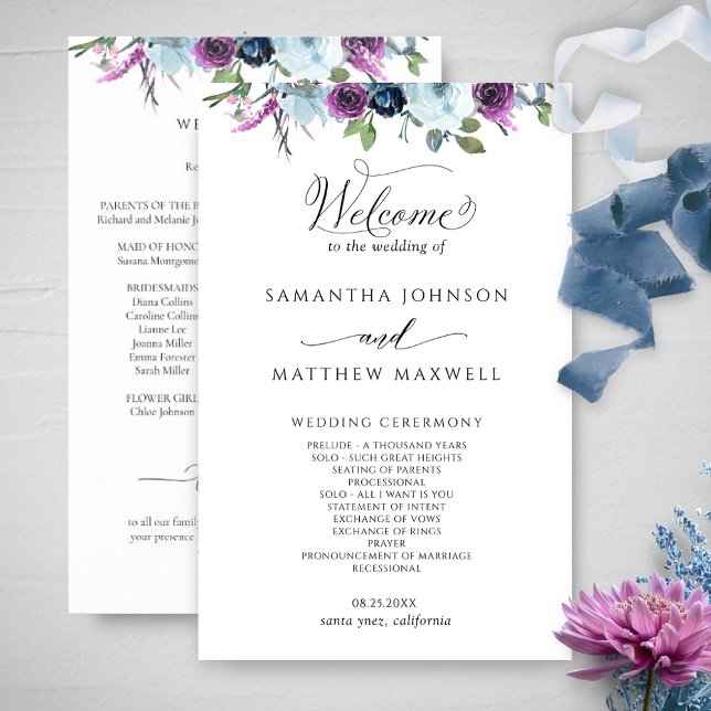 Elegante programa Floral Purple and Blue Wedding (Subido por el creador)