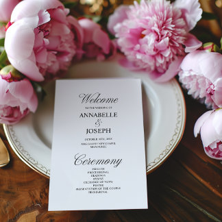 Elegante programa formal de boda blanca