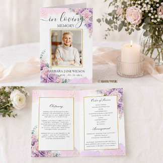 Elegante Programa Funeral Floral Lila Morado