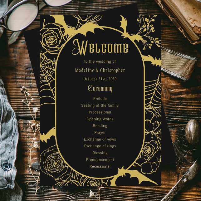 Elegante programa Gótico Glam Black Gold Wedding (Subido por el creador)