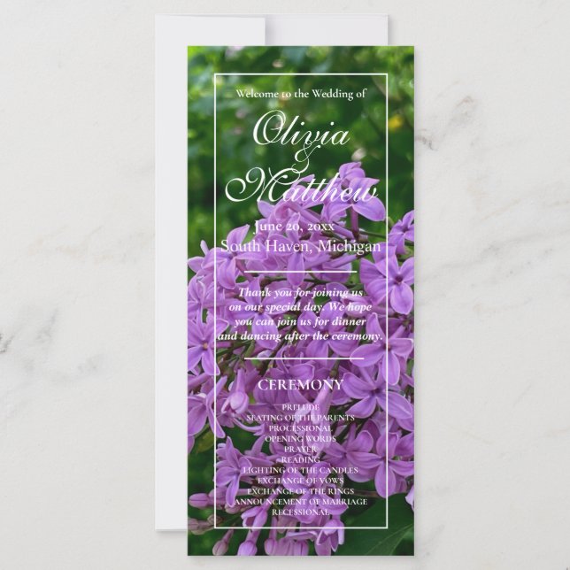 Elegante programa Lilac lavender floral Wedding (Anverso)