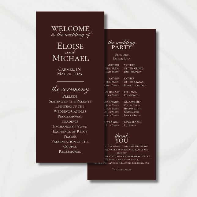 Elegante programa Minimalista de bodas mousse marr (Modern Elegant Mousse Brown Wedding Suite Theme with options to personalize for your special day.)
