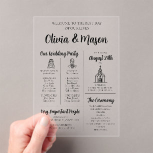Elegante programa moderno de matrimonio acrílico