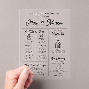 Elegante programa moderno de matrimonio acrílico