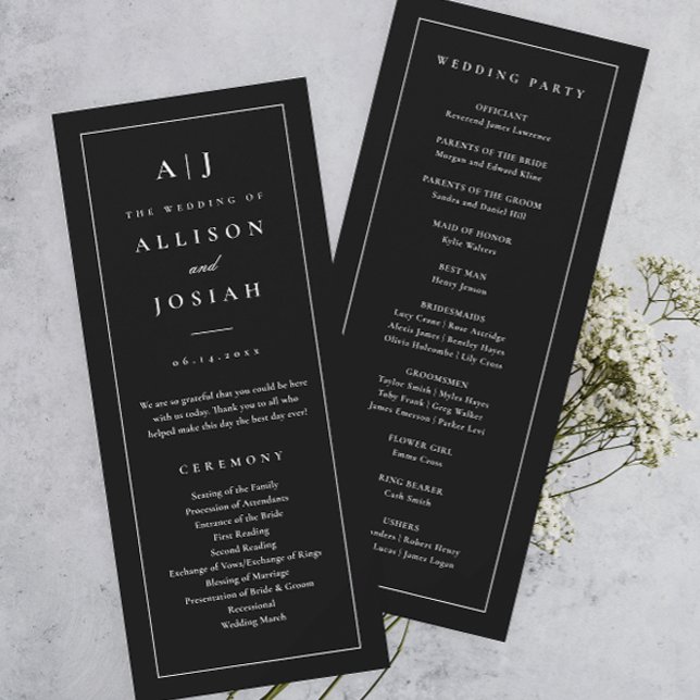 Elegante programa Monograma de Boda Negra y Blanca (Elegant and Classic Monogram Black and White Wedding Program.)