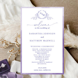 Elegante programa Monograma de Boda Púrpura