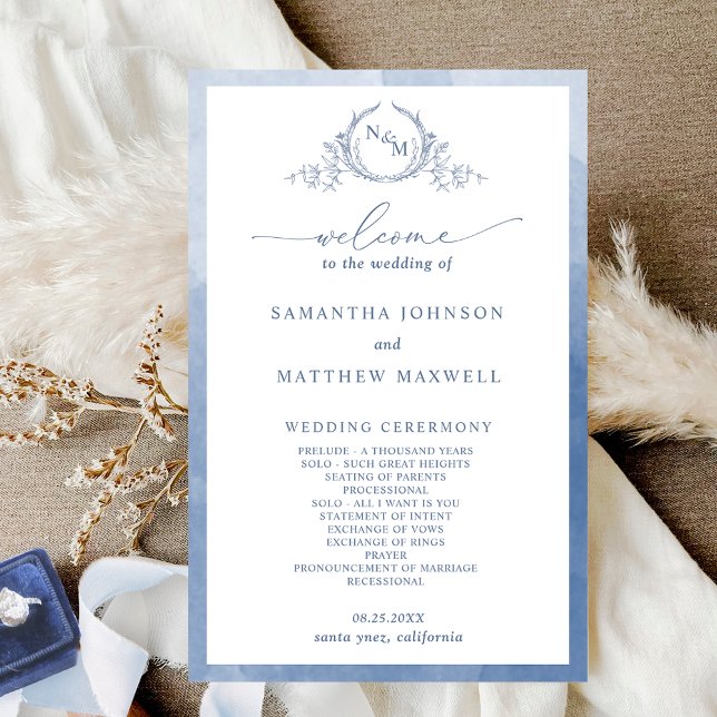 Elegante programa Monograma Dusty Blue Wedding (Subido por el creador)