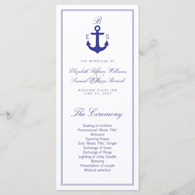 Elegante Programa Nautical Clean Wedding Tarjetas  (Anverso)