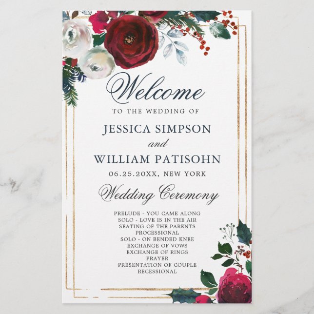 Elegante programa para la ceremonia de la boda de  (Anverso)