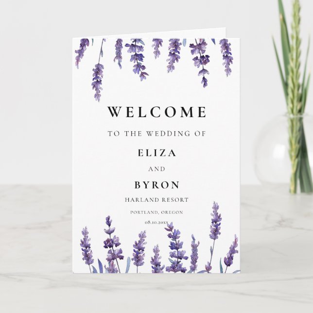 Elegante programa plegado boda de lavanda floral (Anverso)