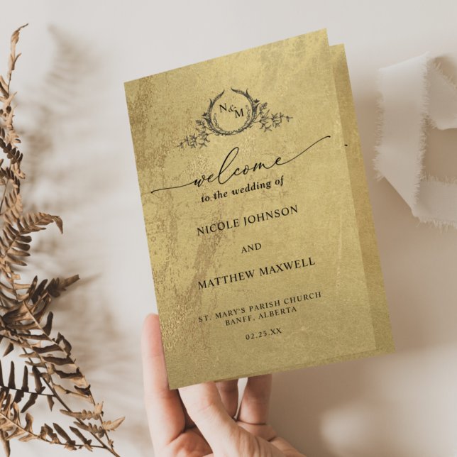 Elegante Programa plegado Boda de Monograma Dorado (Subido por el creador)