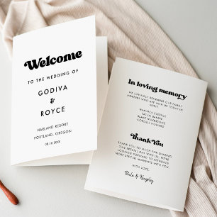 Elegante programa plegado de boda blanco y negro r