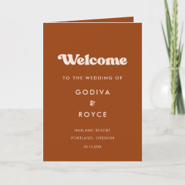 Elegante programa plegado de boda de naranja retro