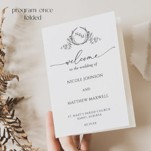 Elegante programa plegado monograma Boda