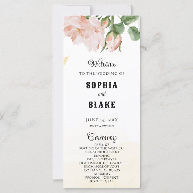 Elegante programa romántico de casamiento amarillo (Anverso)