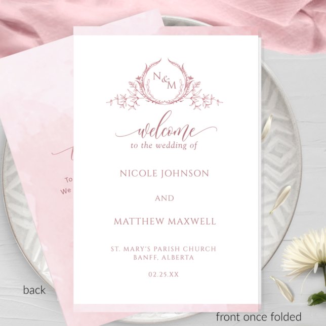 Elegante programa Rosa de ceremonias Bodas plegada (Subido por el creador)