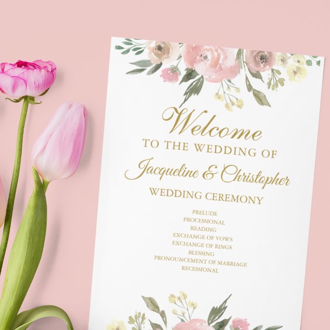 Elegante programa Rubor de Boda Floral de Oro Rosa (Subido por el creador)