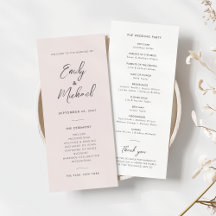 Elegante programa Rubor Pink Simple Wedding