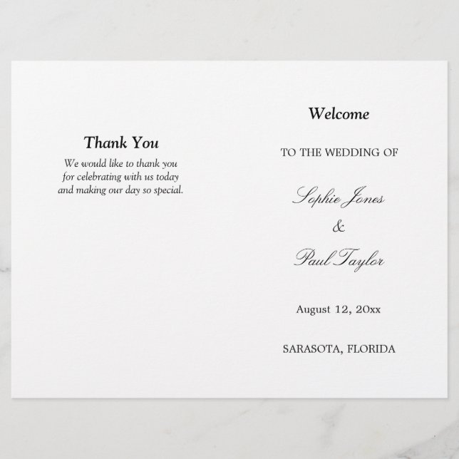 Elegante Programa Tradicional de Bodas Bi-Fold (Anverso)