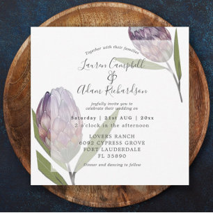 Elegante Protea Floral Invitación a la Boda Púrpur