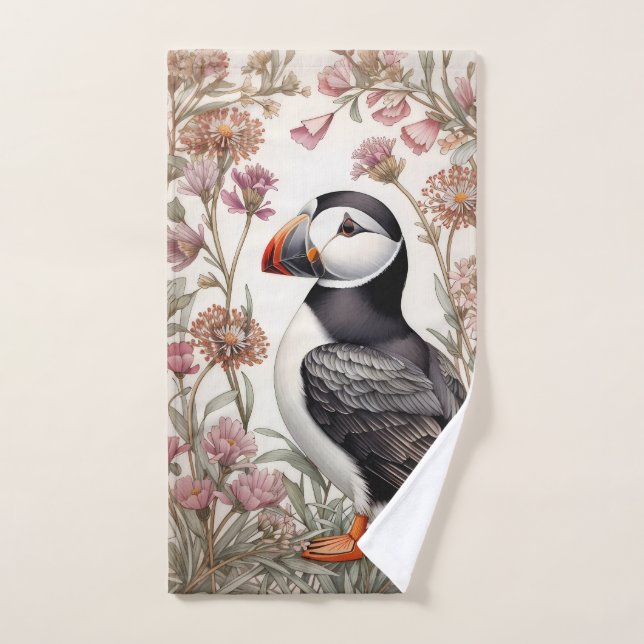 Elegante Puffin William Morris inspirado en la flo (Toalla de mano)