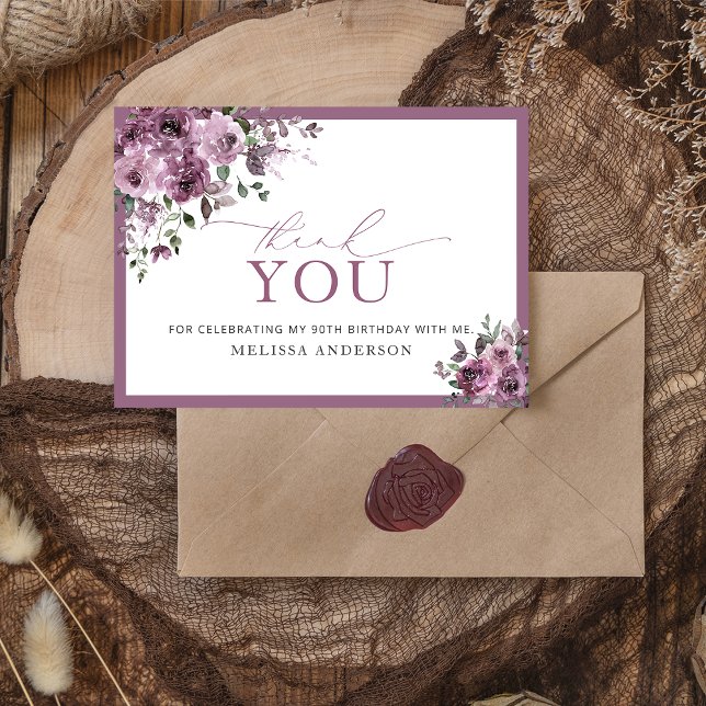 Elegante Purple Floral 90 cumpleaños Tarjeta de ag (Subido por el creador)