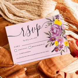 Elegante Purple floral boda rsvp monograma rosa