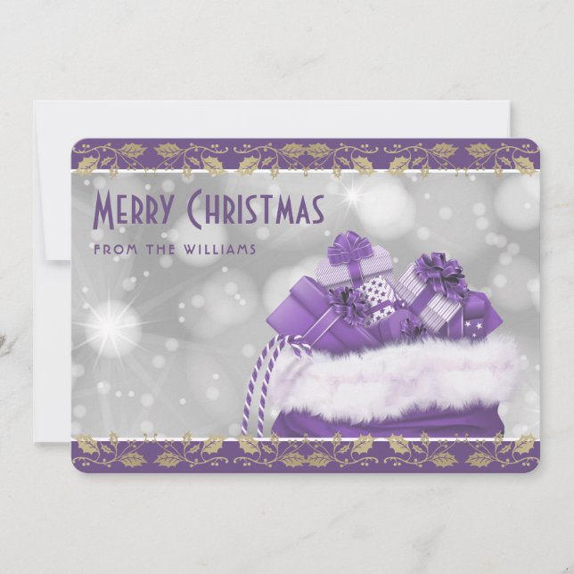 Elegante Purple Gold Holly regalo de Navidad (Anverso)